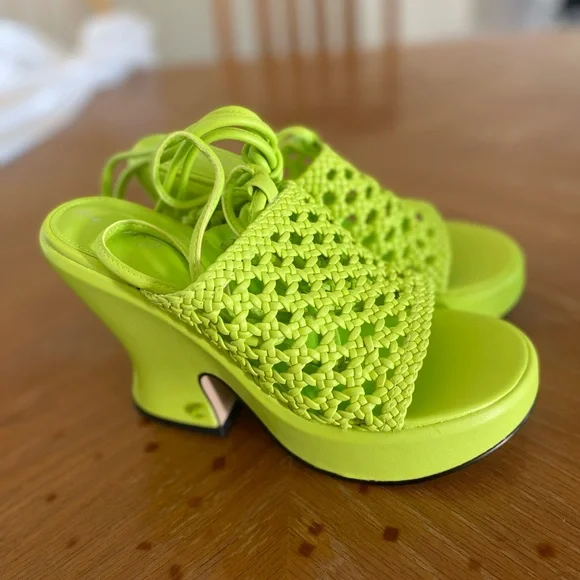 NEW Circus by Sam Edelman Women 8 Wasabi  Heeled Sandals Neon Green Retro Groove - Picture 6 of 9